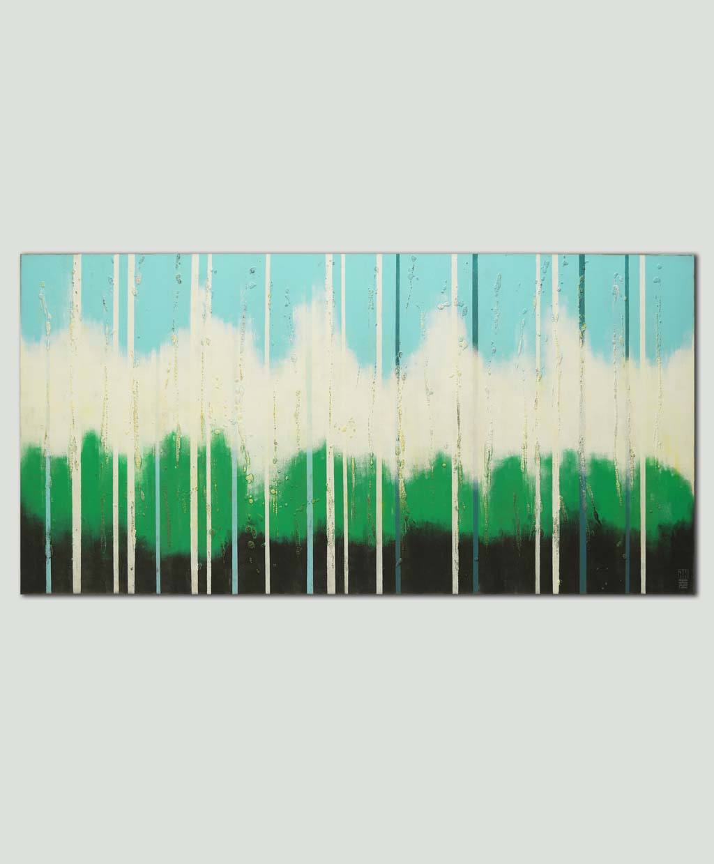 groot horizontaal schilderij abstract kopen blauw groen