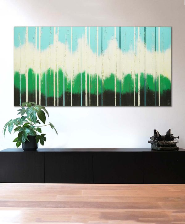 groot horizontaal schilderij abstract kopen blauw groen