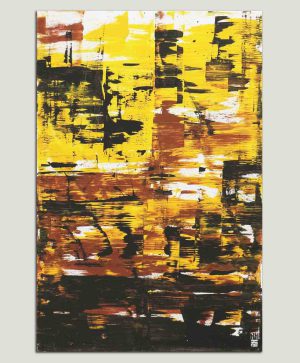 verticaal zwart schilderij kleurrijk geel modern