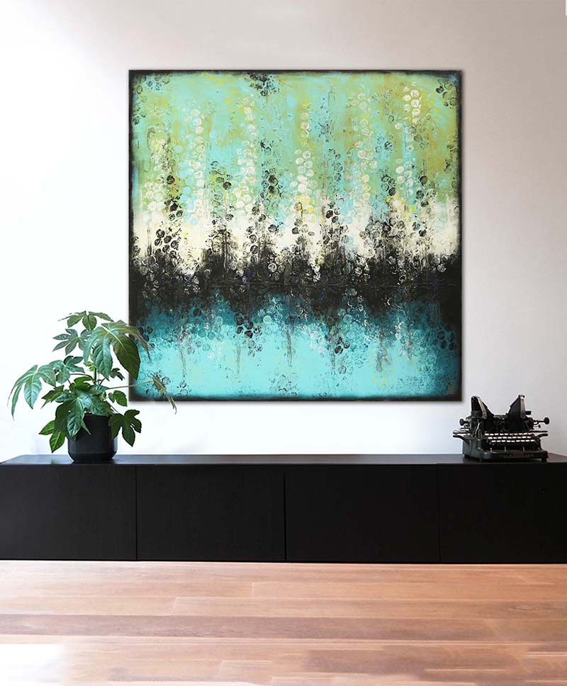 Groot blauw schilderij boiling bubbles