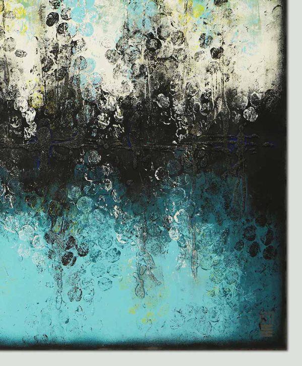 Groot blauw schilderij boiling bubbles