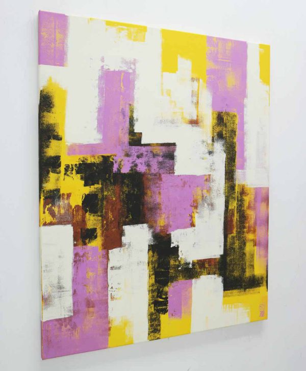 geel verticaal schilderij kopen modern abstract paars