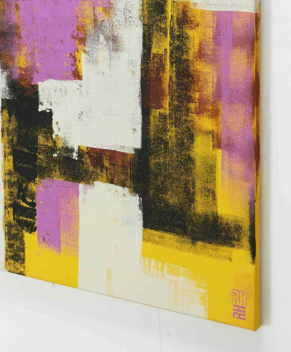 geel verticaal schilderij kopen modern abstract paars