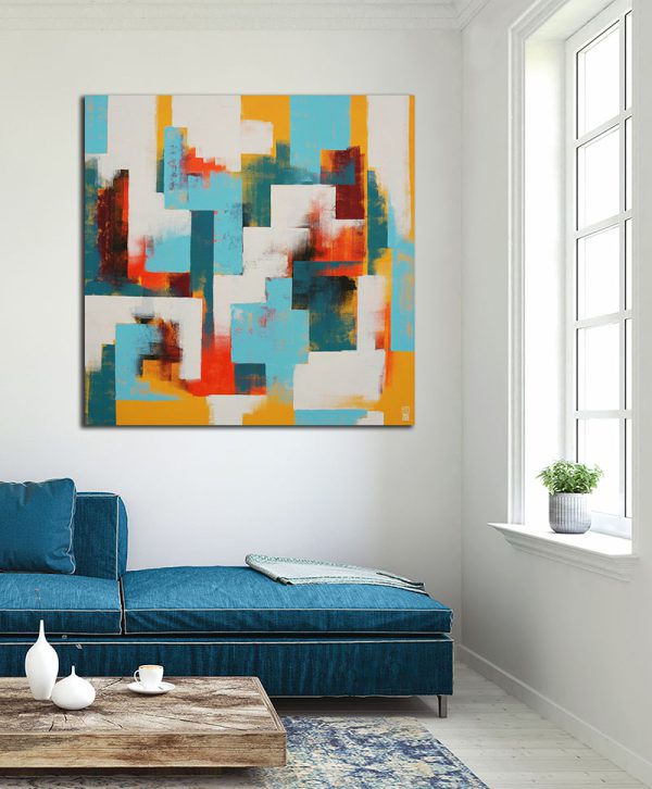 Betaalbaar schilderij met gele vlakken