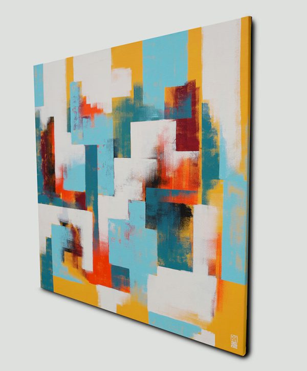Betaalbaar schilderij met gele vlakken