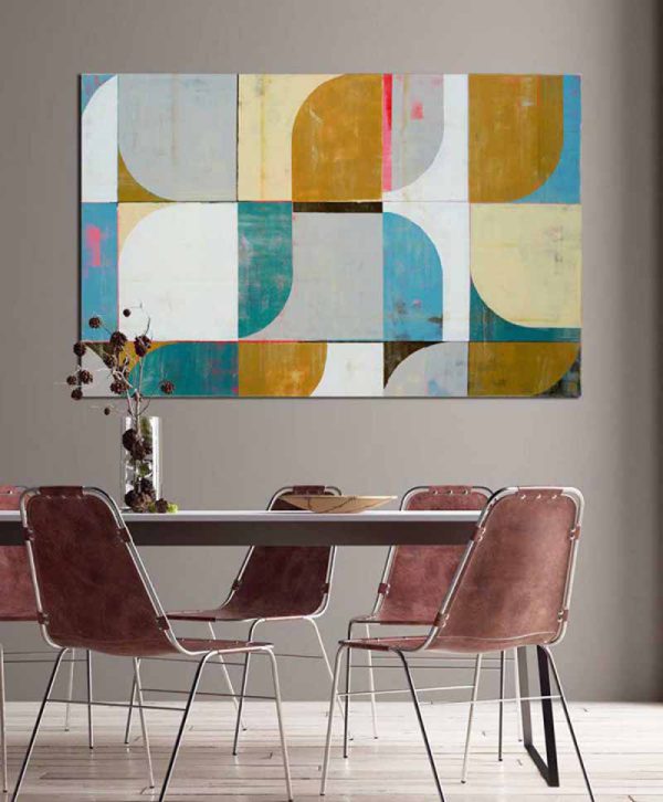 Circle in Circle Camel & Blue - Modern schilderij - Afbeelding 3
