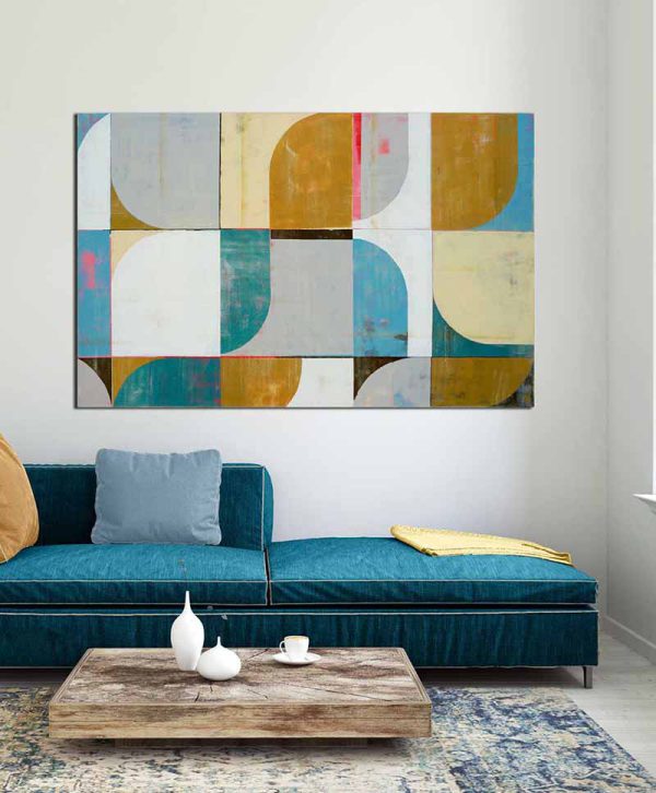 Circle in Circle Camel & Blue - Modern schilderij