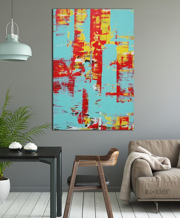 Rood blauw abstract schilderij static red