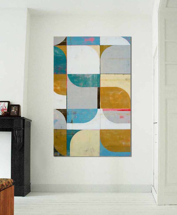 Circle in Circle Camel & Blue - Modern schilderij - Afbeelding 2