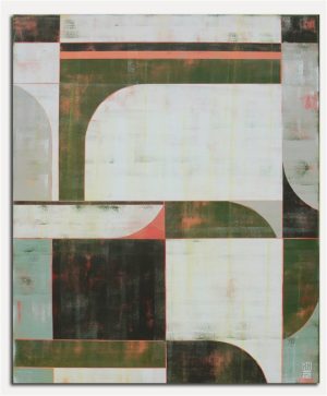 The Maze Green and Black van Ronald Hunter – voorkant van het abstracte schilderij