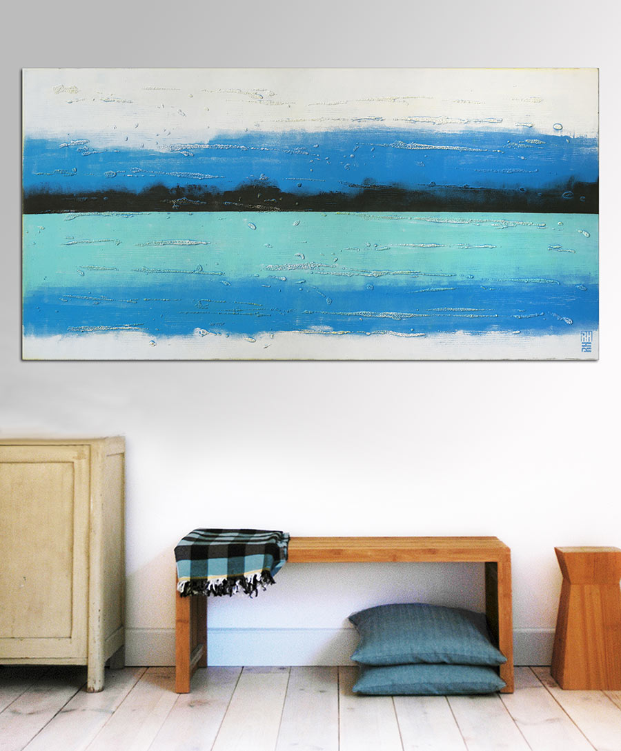 abstract minimalistisch modern blauw landschap schilderij ronald hunter