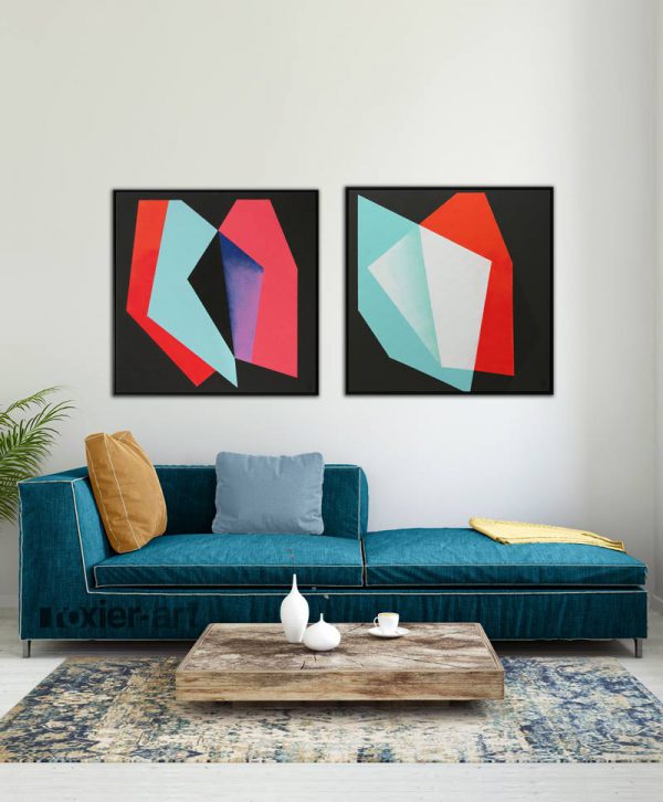 Diamond Red Blue Butterfly - Abstract schilderij - Afbeelding 7