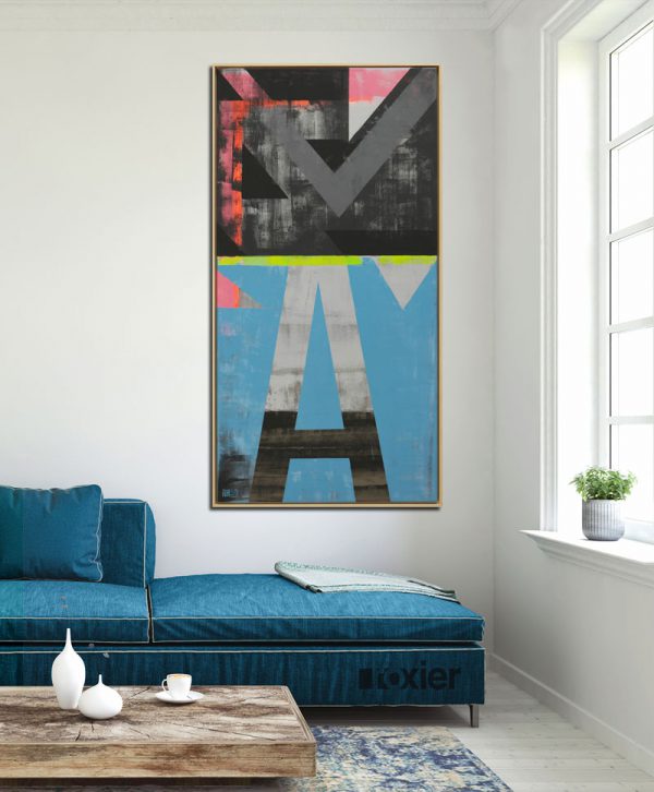 Vintage Typopop in Blue & Yellow - Incl Lijst - Ronald Hunter - Afbeelding 2
