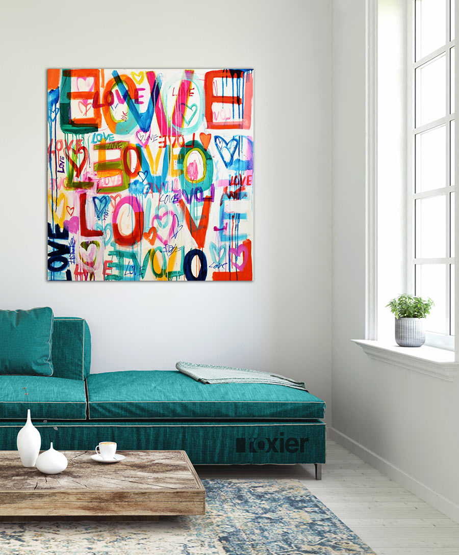 love_kleurrijk_origineel_schilderij_anthony_roxier_art_room xl groot schilderij