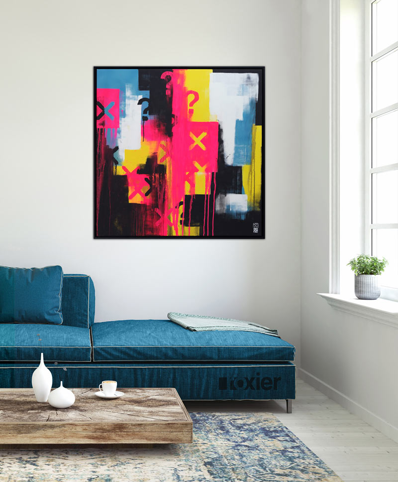 neon roze blauw geel abstract popart schilderij ronald hunter roxier rotterdam