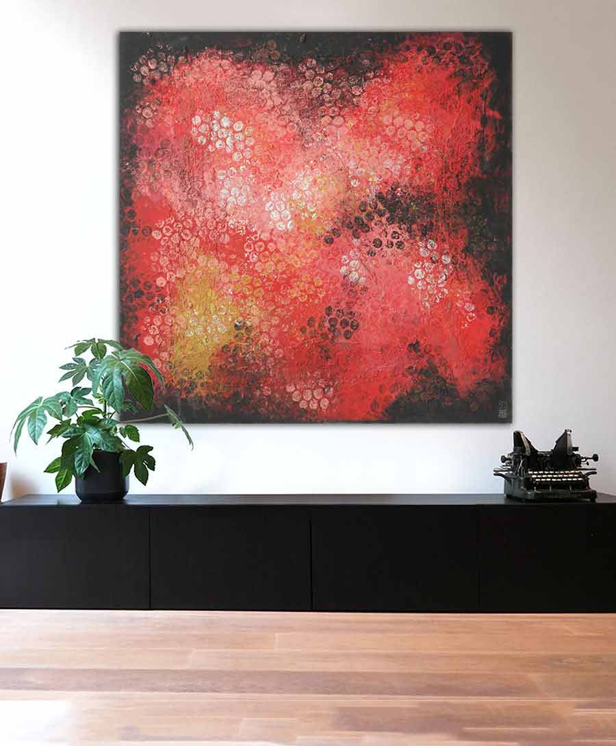 Boiling Bubbles Red - Ronald Hunter xl groot schilderij