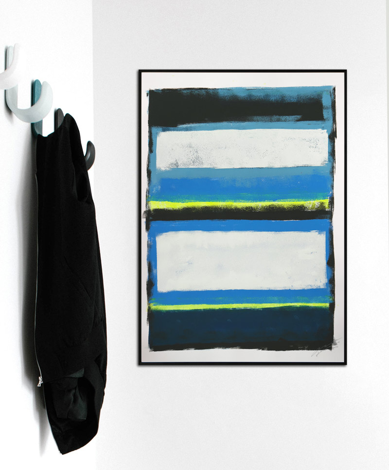 schilderij op papier blauw abstract ronald hunter